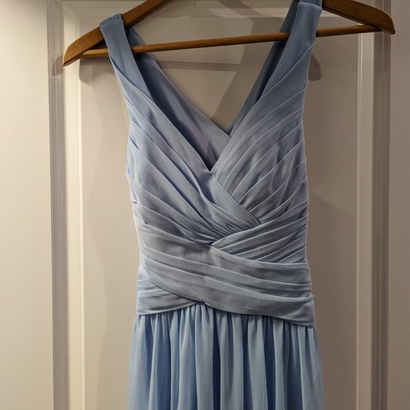 David's Bridal Long Mesh Bridesmaid Dress with Crisscross Back Straps - Picture 4 of 4
